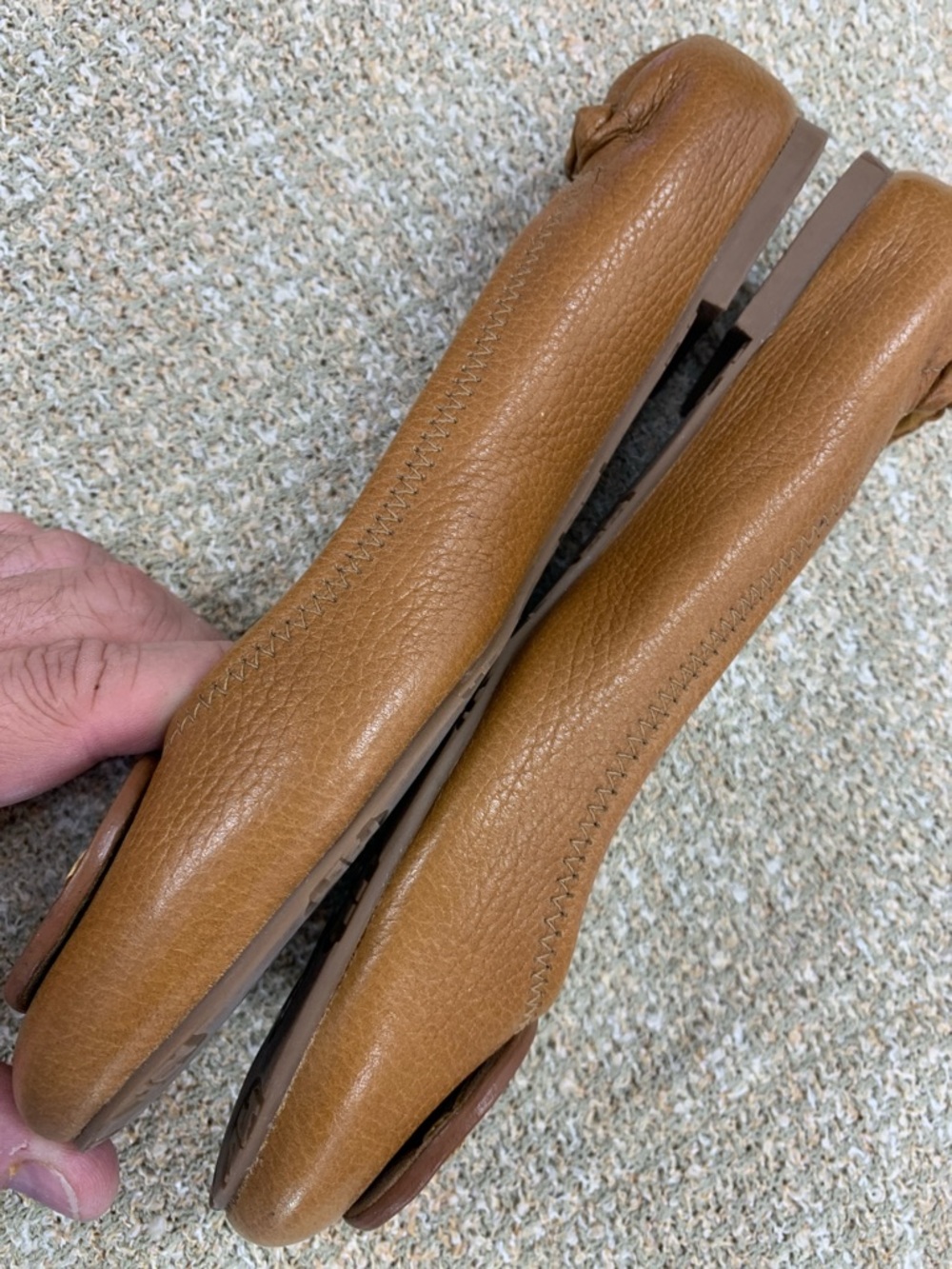 Tory Burch Cognac Leather Logo Ballet Flats - Picture 3 of 8